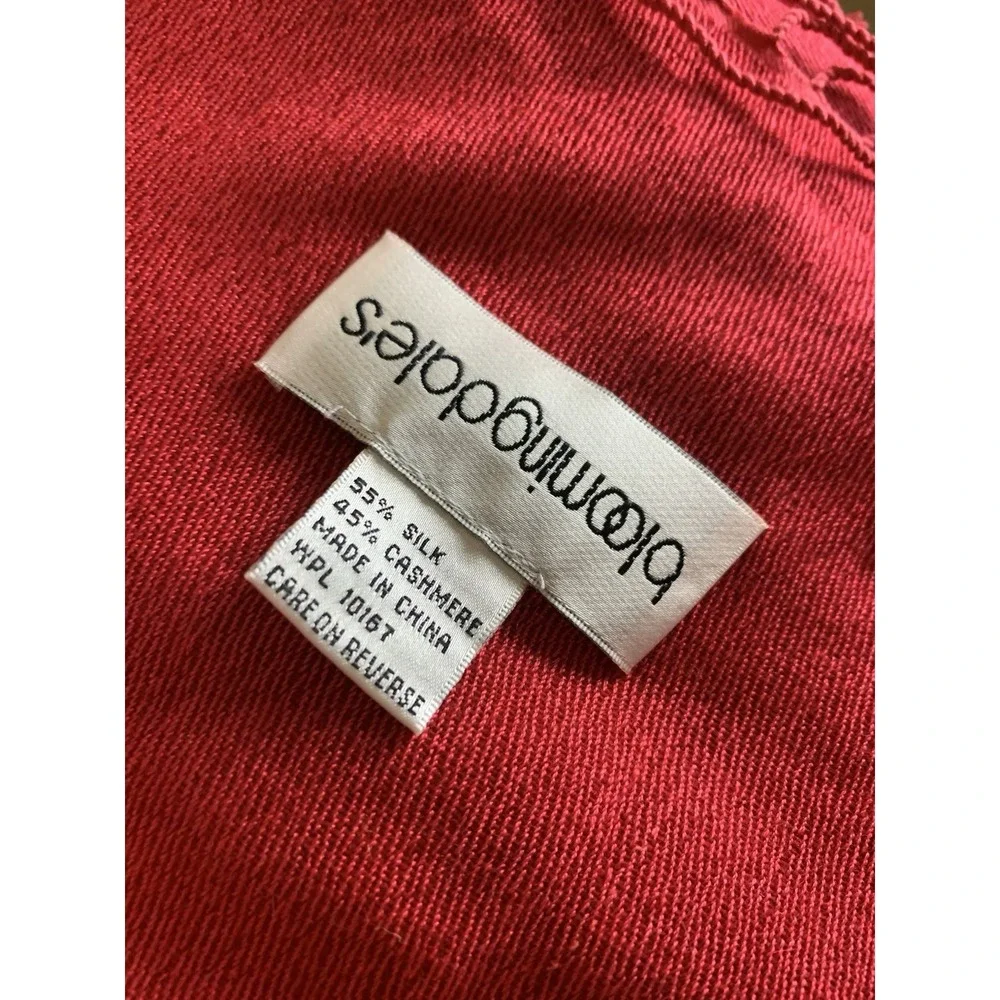 Bloomingdales Red Silk Cashmere Blend Fringe Scarf Wrap Shawl